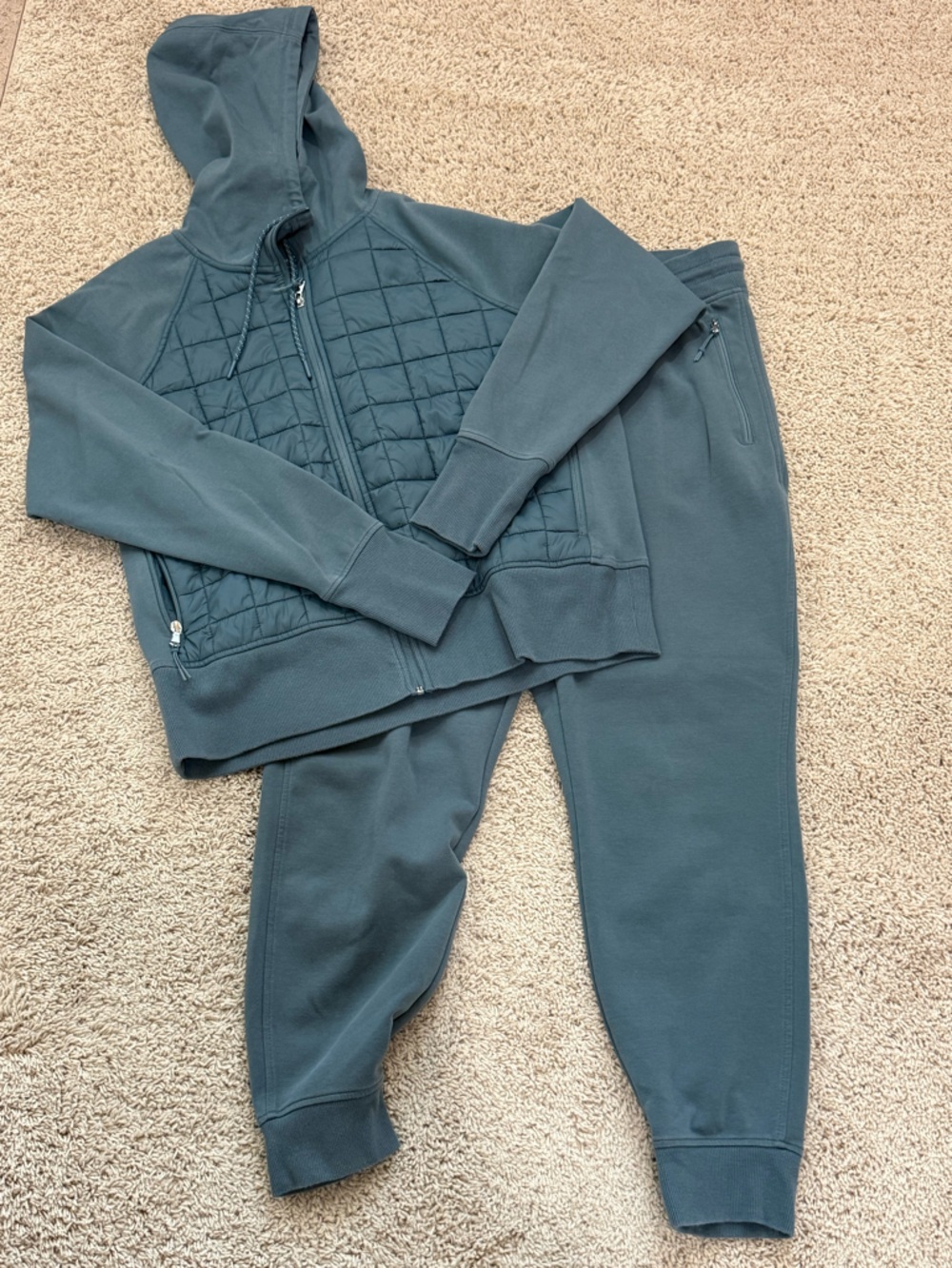 Old Navy Quilted Front Zipper Hoodie & Jogger Set - Teal